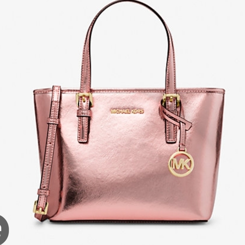 New Michael Kors Jet Set Travel Metallic Zip Top Tote Bag